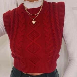 Wilfred Red Cable Knit Sleeveless Crew Sweater Vest